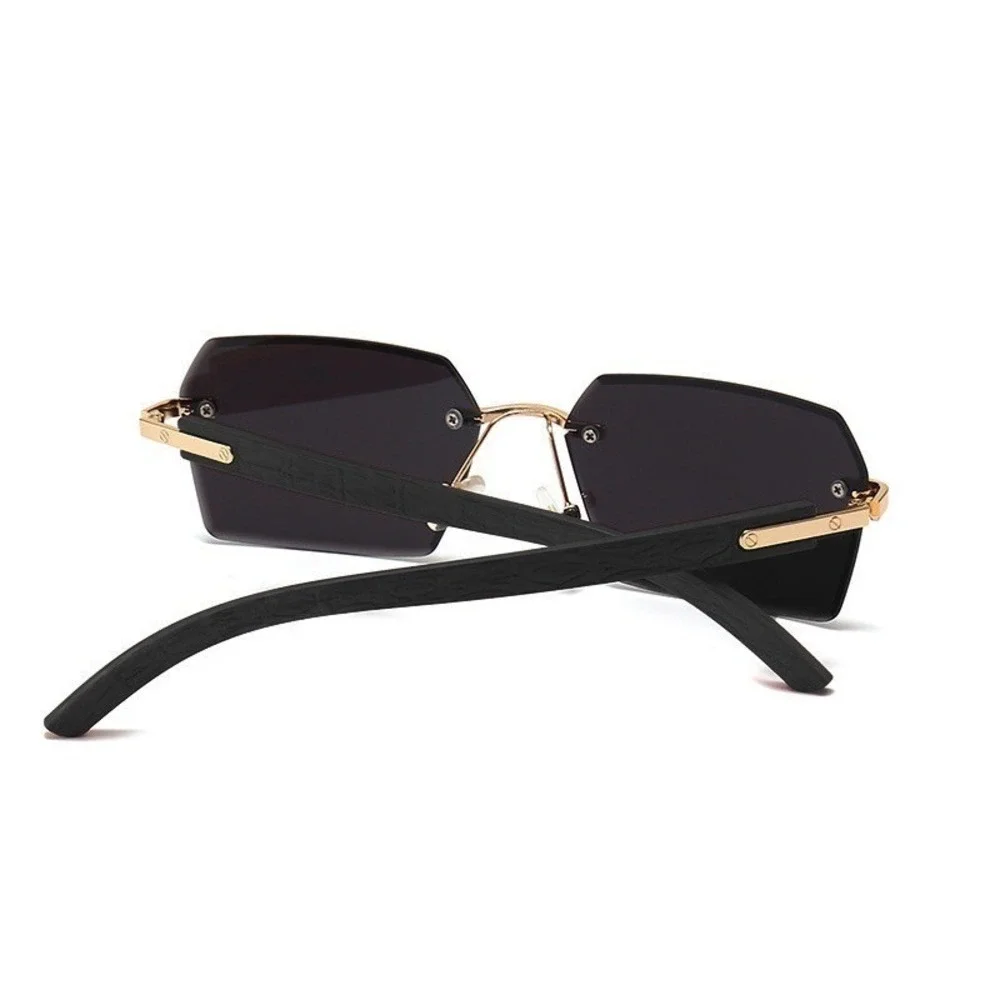 Rimless Sunglasses for Men Gold Frame Black Lens Fashion Eyewear Hip Hop Classic